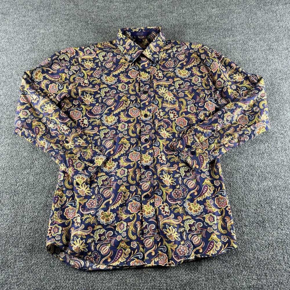 Alan Flusser Shirt Mens M Blue Paisley Long Sleeve Button Up Cotton Print